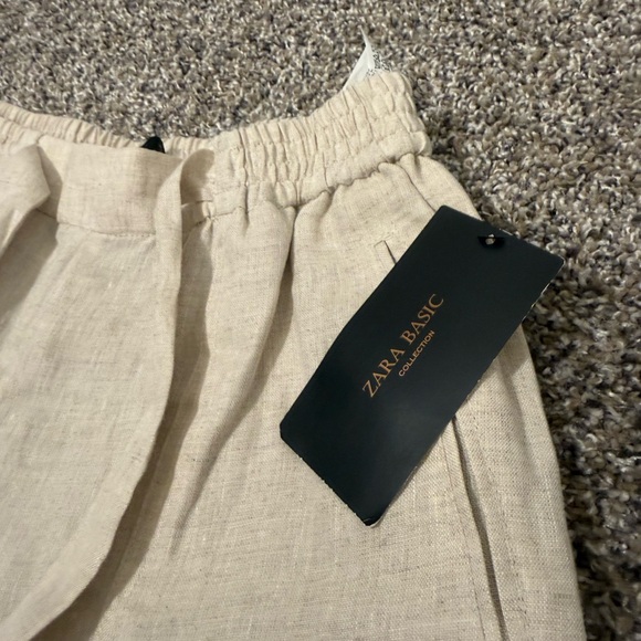 Zara Basic Beige Linen Trousers- NWT - Picture 2 of 4